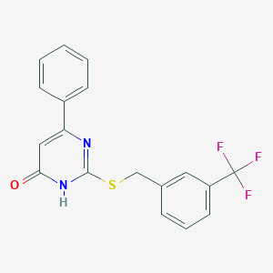 molecular formula C18H13F3N2OS B2537461 6-phenyl-2-((3-(trifluoromethyl)benzyl)thio)pyrimidin-4(3H)-one CAS No. 922800-86-0