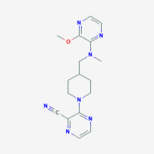 molecular formula C17H21N7O B2537462 3-[4-[[(3-Methoxypyrazin-2-yl)-methylamino]methyl]piperidin-1-yl]pyrazine-2-carbonitrile CAS No. 2380166-59-4