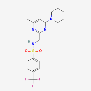 molecular formula C18H21F3N4O2S B2537465 N-((4-methyl-6-(piperidin-1-yl)pyrimidin-2-yl)methyl)-4-(trifluoromethyl)benzenesulfonamide CAS No. 1795489-71-2