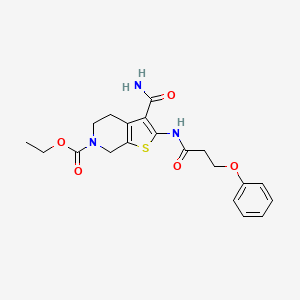 molecular formula C20H23N3O5S B2537470 ethyl 3-carbamoyl-2-(3-phenoxypropanamido)-4,5-dihydrothieno[2,3-c]pyridine-6(7H)-carboxylate CAS No. 864925-77-9