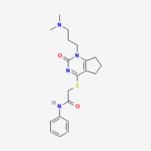 molecular formula C20H26N4O2S B2537473 2-[[1-[3-(dimethylamino)propyl]-2-oxo-6,7-dihydro-5H-cyclopenta[d]pyrimidin-4-yl]sulfanyl]-N-phenylacetamide CAS No. 898459-90-0