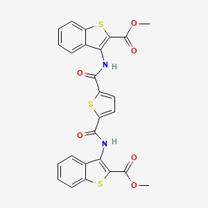 molecular formula C26H18N2O6S3 B2537477 Methyl 3-[[5-[(2-methoxycarbonyl-1-benzothiophen-3-yl)carbamoyl]thiophene-2-carbonyl]amino]-1-benzothiophene-2-carboxylate CAS No. 477490-36-1