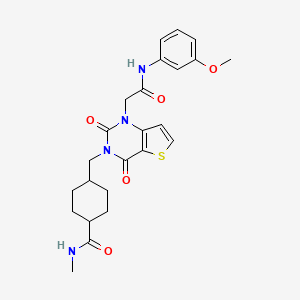 molecular formula C24H28N4O5S B2537478 4-((1-(2-((3-methoxyphenyl)amino)-2-oxoethyl)-2,4-dioxo-1,2-dihydrothieno[3,2-d]pyrimidin-3(4H)-yl)methyl)-N-methylcyclohexanecarboxamide CAS No. 941913-44-6