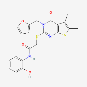 2-[3-(furan-2-ylmethyl)-5,6-dimethyl-4-oxothieno[2,3-d]pyrimidin-2-yl]sulfanyl-N-(2-hydroxyphenyl)acetamide