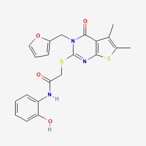 molecular formula C21H19N3O4S2 B2537483 2-((3-(furan-2-ilmetil)-5,6-dimetil-4-oxo-3,4-dihidrotieno[2,3-d]pirimidin-2-il)tio)-N-(2-hidroxifenil)acetamida CAS No. 878683-58-0