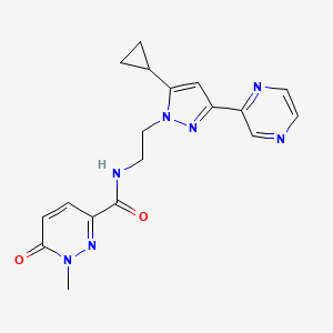 molecular formula C18H19N7O2 B2537484 N-(2-(5-环丙基-3-(吡嗪-2-基)-1H-吡唑-1-基)乙基)-1-甲基-6-氧代-1,6-二氢哒嗪-3-甲酰胺 CAS No. 2034506-08-4