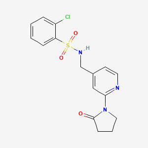 molecular formula C16H16ClN3O3S B2537485 2-chloro-N-((2-(2-oxopyrrolidin-1-yl)pyridin-4-yl)methyl)benzenesulfonamide CAS No. 2034389-17-6