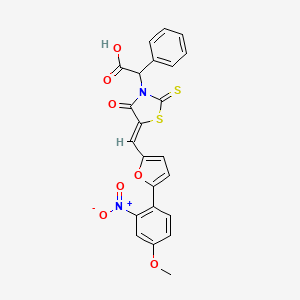 molecular formula C23H16N2O7S2 B2537491 (Z)-2-(5-((5-(4-methoxy-2-nitrophenyl)furan-2-yl)methylene)-4-oxo-2-thioxothiazolidin-3-yl)-2-phenylacetic acid CAS No. 875286-39-8