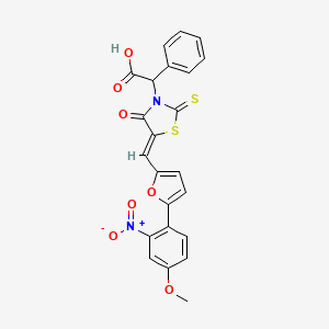 molecular formula C23H16N2O7S2 B2537491 (Z)-2-(5-((5-(4-甲氧基-2-硝基苯基)呋喃-2-基)亚甲基)-4-氧代-2-硫代噻唑烷-3-基)-2-苯基乙酸 CAS No. 875286-39-8