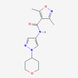 molecular formula C14H18N4O3 B2537494 3,5-dimethyl-N-(1-(tetrahydro-2H-pyran-4-yl)-1H-pyrazol-4-yl)isoxazole-4-carboxamide CAS No. 1797866-66-0