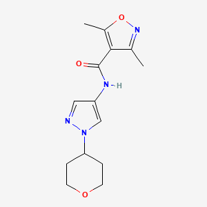 molecular formula C14H18N4O3 B2537494 3,5-二甲基-N-(1-(四氢-2H-吡喃-4-基)-1H-吡唑-4-基)异恶唑-4-甲酰胺 CAS No. 1797866-66-0