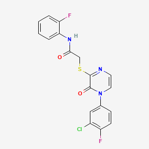 molecular formula C18H12ClF2N3O2S B2537497 2-[4-(3-chloro-4-fluorophenyl)-3-oxopyrazin-2-yl]sulfanyl-N-(2-fluorophenyl)acetamide CAS No. 899744-11-7