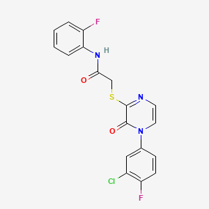 molecular formula C18H12ClF2N3O2S B2537497 2-{[4-(3-chloro-4-fluorophenyl)-3-oxo-3,4-dihydropyrazin-2-yl]sulfanyl}-N-(2-fluorophenyl)acetamide CAS No. 899744-11-7