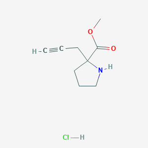 molecular formula C9H14ClNO2 B2537514 盐酸2-(2-丙炔基-1-基)吡咯烷-2-羧酸甲酯 CAS No. 1822964-74-8