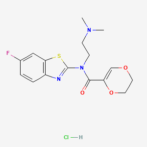 molecular formula C16H19ClFN3O3S B2537527 盐酸N-(2-(二甲氨基)乙基)-N-(6-氟苯并[d]噻唑-2-基)-5,6-二氢-1,4-二氧杂环-2-甲酰胺 CAS No. 1177990-99-6