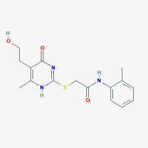 molecular formula C16H19N3O3S B253753 2-[[5-(2-hydroxyethyl)-6-methyl-4-oxo-1H-pyrimidin-2-yl]sulfanyl]-N-(2-methylphenyl)acetamide 