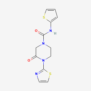 molecular formula C12H12N4O2S2 B2537530 3-氧代-4-(噻唑-2-基)-N-(噻吩-2-基)哌嗪-1-甲酰胺 CAS No. 2310143-40-7