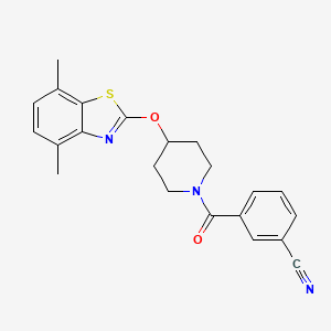 molecular formula C22H21N3O2S B2537533 3-(4-((4,7-Dimethylbenzo[d]thiazol-2-yl)oxy)piperidine-1-carbonyl)benzonitrile CAS No. 1286724-94-4