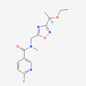 molecular formula C14H17FN4O3 B2537541 N-[[3-(1-Ethoxyethyl)-1,2,4-oxadiazol-5-yl]methyl]-6-fluoro-N-methylpyridine-3-carboxamide CAS No. 1436281-02-5