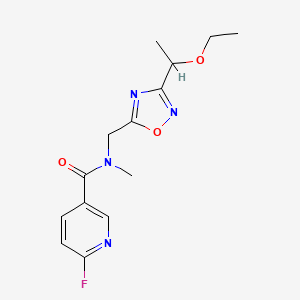 molecular formula C14H17FN4O3 B2537541 N-[[3-(1-乙氧基乙基)-1,2,4-恶二唑-5-基]甲基]-6-氟-N-甲基吡啶-3-甲酰胺 CAS No. 1436281-02-5