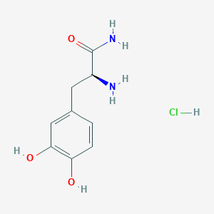 molecular formula C9H13ClN2O3 B2537543 (S)-2-Amino-3-(3,4-dihydroxyphenyl)propanamide hydrochloride CAS No. 1246370-78-4