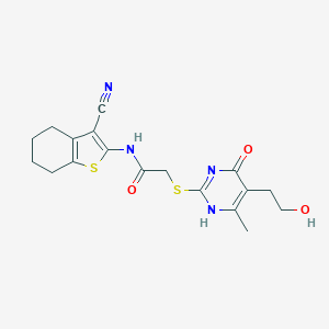 molecular formula C18H20N4O3S2 B253756 N-(3-cyano-4,5,6,7-tetrahydro-1-benzothiophen-2-yl)-2-[[5-(2-hydroxyethyl)-6-methyl-4-oxo-1H-pyrimidin-2-yl]sulfanyl]acetamide 
