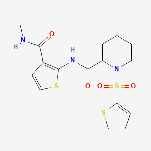 molecular formula C16H19N3O4S3 B2537568 N-(3-(甲基氨基甲酰基)噻吩-2-基)-1-(噻吩-2-基磺酰基)哌啶-2-甲酰胺 CAS No. 1097639-29-6