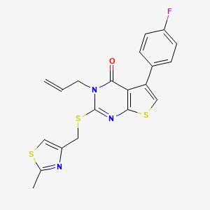 molecular formula C20H16FN3OS3 B2537570 5-(4-氟苯基)-2-{[(2-甲基-1,3-噻唑-4-基)甲基]硫代}-3-(丙-2-烯-1-基)-3H,4H-噻吩并[2,3-d]嘧啶-4-酮 CAS No. 670273-52-6