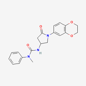 molecular formula C20H21N3O4 B2537589 3-(1-(2,3-Dihydrobenzo[b][1,4]dioxin-6-yl)-5-oxopyrrolidin-3-yl)-1-methyl-1-phenylurea CAS No. 895416-14-5