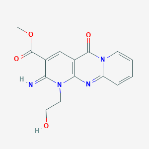 molecular formula C15H14N4O4 B2537593 Methyl 7-(2-hydroxyethyl)-6-imino-2-oxo-1,7,9-triazatricyclo[8.4.0.0^{3,8}]tetradeca-3(8),4,9,11,13-pentaene-5-carboxylate CAS No. 887848-11-5