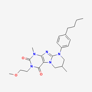 molecular formula C23H31N5O3 B2537596 9-(4-butylphenyl)-3-(2-methoxyethyl)-1,7-dimethyl-6,7,8,9-tetrahydropyrimido[2,1-f]purine-2,4(1H,3H)-dione CAS No. 887864-02-0