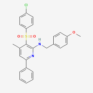 molecular formula C26H23ClN2O3S B2537616 N-{3-[(4-chlorophenyl)sulfonyl]-4-methyl-6-phenyl-2-pyridinyl}-N-(4-methoxybenzyl)amine CAS No. 339103-25-2