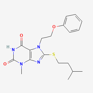 molecular formula C19H24N4O3S B2537631 8-(isopentylthio)-3-methyl-7-(2-phenoxyethyl)-1H-purine-2,6(3H,7H)-dione CAS No. 1251575-97-9