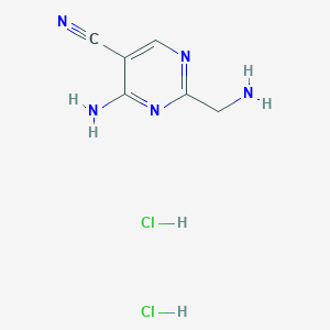 molecular formula C6H9Cl2N5 B2537632 4-氨基-2-(氨基甲基)嘧啶-5-腈；二盐酸盐 CAS No. 2377033-42-4