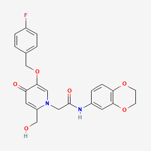 molecular formula C23H21FN2O6 B2537640 N-(2,3-dihydrobenzo[b][1,4]dioxin-6-yl)-2-(5-((4-fluorobenzyl)oxy)-2-(hydroxymethyl)-4-oxopyridin-1(4H)-yl)acetamide CAS No. 946227-82-3