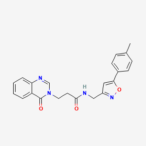 molecular formula C22H20N4O3 B2537645 3-(4-氧代喹唑啉-3(4H)-基)-N-((5-(对甲苯基)异恶唑-3-基)甲基)丙酰胺 CAS No. 1209369-76-5
