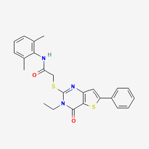 molecular formula C24H23N3O2S2 B2537647 N-benzyl-3-[6-(4-methoxyphenoxy)pyrimidin-4-yl]benzamide CAS No. 1189942-52-6