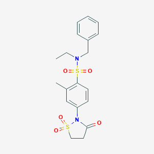 molecular formula C19H22N2O5S2 B253766 N-benzyl-4-(1,1-dioxido-3-oxoisothiazolidin-2-yl)-N-ethyl-2-methylbenzenesulfonamide 