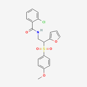 molecular formula C20H18ClNO5S B2537664 2-chloro-N-{2-(2-furyl)-2-[(4-methoxyphenyl)sulfonyl]ethyl}benzamide CAS No. 946243-10-3