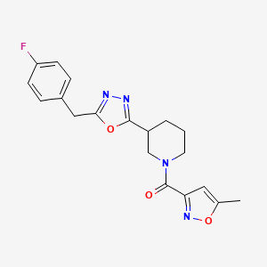 molecular formula C19H19FN4O3 B2537666 (3-(5-(4-Fluorobenzyl)-1,3,4-oxadiazol-2-yl)piperidin-1-yl)(5-methylisoxazol-3-yl)methanone CAS No. 1170597-11-1