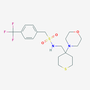molecular formula C18H25F3N2O3S2 B2537668 N-[(4-Morpholin-4-ylthian-4-yl)methyl]-1-[4-(trifluoromethyl)phenyl]methanesulfonamide CAS No. 2380098-33-7