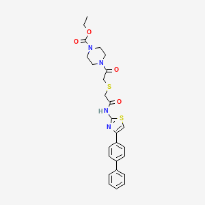 molecular formula C26H28N4O4S2 B2537689 Ethyl 4-[2-[2-oxo-2-[[4-(4-phenylphenyl)-1,3-thiazol-2-yl]amino]ethyl]sulfanylacetyl]piperazine-1-carboxylate CAS No. 681224-07-7