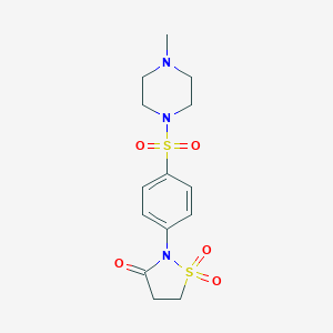 molecular formula C14H19N3O5S2 B253769 2-{4-[(4-Methyl-1-piperazinyl)sulfonyl]phenyl}-3-isothiazolidinone 1,1-dioxide 