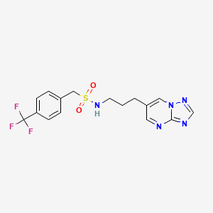 molecular formula C16H16F3N5O2S B2537700 N-(3-([1,2,4]triazolo[1,5-a]pyrimidin-6-yl)propyl)-1-(4-(trifluoromethyl)phenyl)methanesulfonamide CAS No. 2034318-31-3