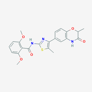 molecular formula C22H21N3O5S B253771 2,6-dimethoxy-N-[5-methyl-4-(2-methyl-3-oxo-3,4-dihydro-2H-1,4-benzoxazin-6-yl)-1,3-thiazol-2-yl]benzamide 