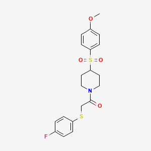 molecular formula C20H22FNO4S2 B2537710 2-((4-氟苯基)硫代)-1-(4-((4-甲氧苯基)磺酰)哌啶-1-基)乙酮 CAS No. 1704613-50-2