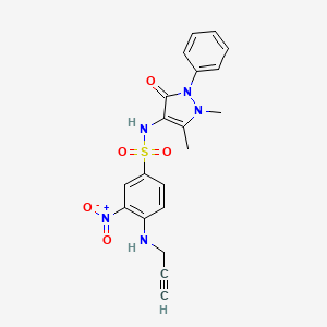 molecular formula C20H19N5O5S B2537713 N-(1,5-dimethyl-3-oxo-2-phenyl-2,3-dihydro-1H-pyrazol-4-yl)-3-nitro-4-[(prop-2-yn-1-yl)amino]benzene-1-sulfonamide CAS No. 1797164-29-4