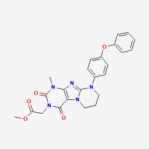 molecular formula C24H23N5O5 B2537732 2-(1-甲基-2,4-二氧代-9-(4-苯氧基苯基)-1,2,6,7,8,9-六氢嘧啶并[2,1-f]嘌呤-3(4H)-基)乙酸甲酯 CAS No. 873076-90-5