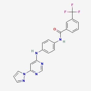 molecular formula C21H15F3N6O B2537738 N-(4-((6-(1H-吡唑-1-基)嘧啶-4-基)氨基)苯基)-3-(三氟甲基)苯甲酰胺 CAS No. 1171467-20-1