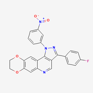 molecular formula C24H15FN4O4 B2537747 3-(4-fluorophenyl)-1-(3-nitrophenyl)-8,9-dihydro-1H-[1,4]dioxino[2,3-g]pyrazolo[4,3-c]quinoline CAS No. 901021-81-6